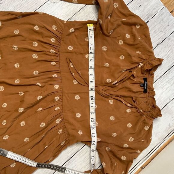 Madewell warm Hickory bloom dot tie-neck tiered min dress XS - Picture 6 of 10